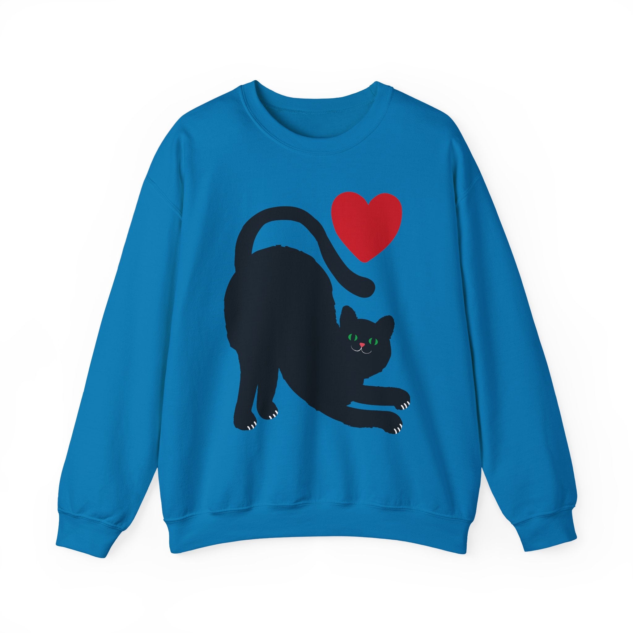 Black Cat Crewneck — Cute Heart Cat Lover
