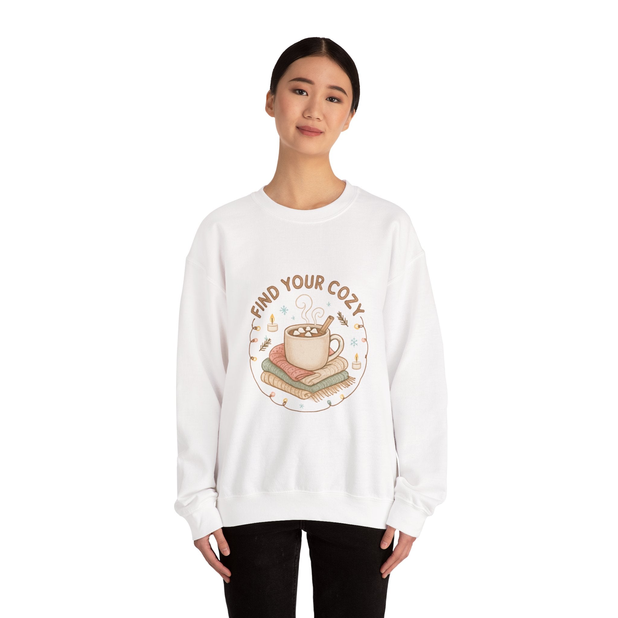 Cozy Finds Sweatshirt — "Find Your Cozy" Hot Cocoa Crewneck