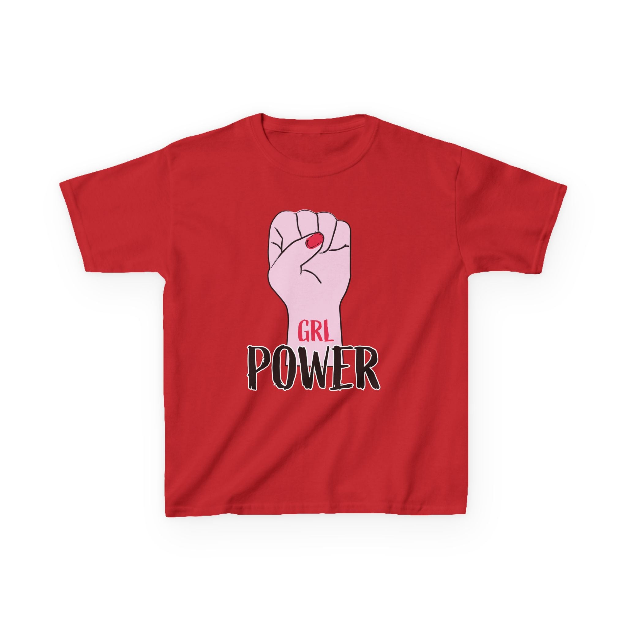 Kids Tee — "GRL Power" Pink Fist Graphic