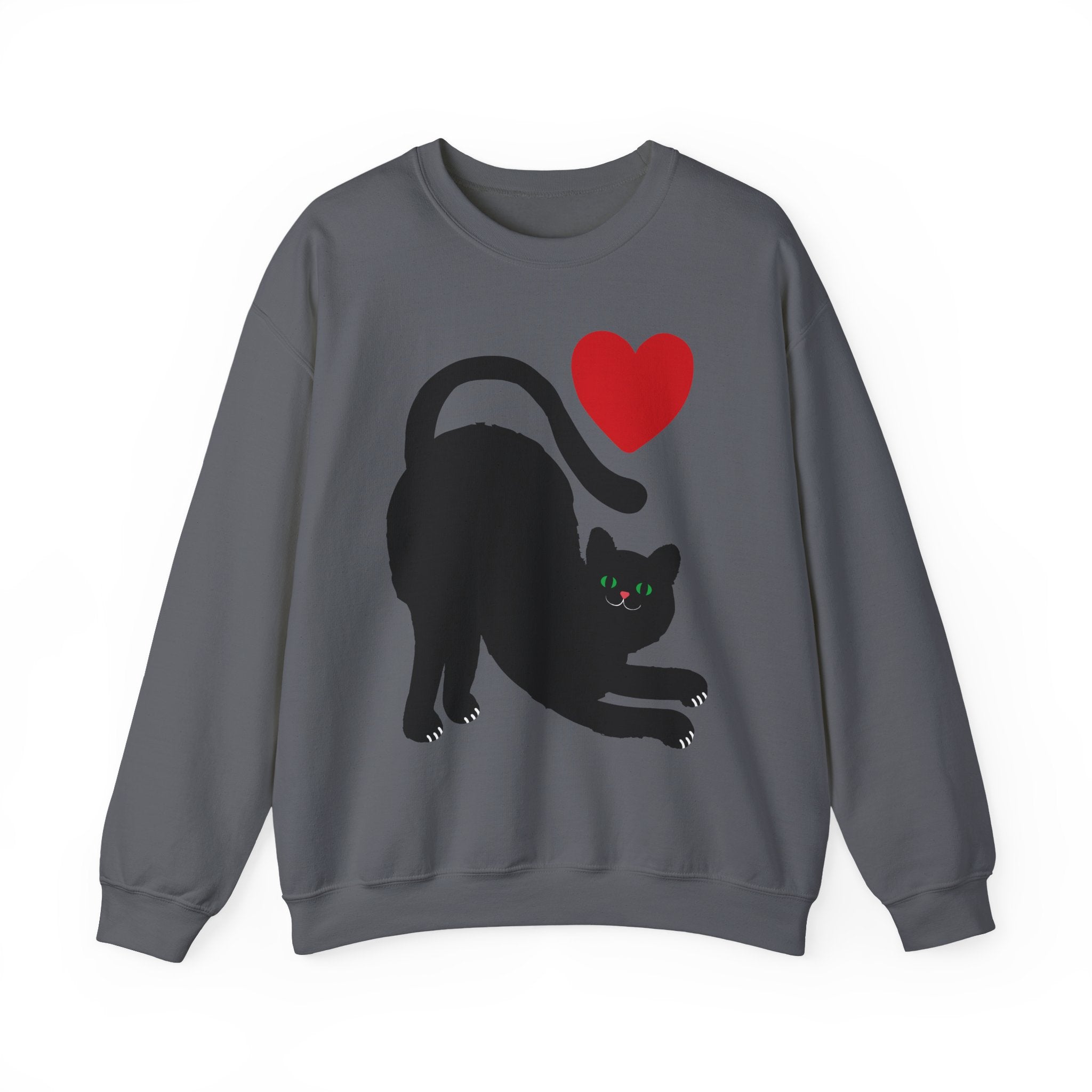 Black Cat Crewneck — Cute Heart Cat Lover