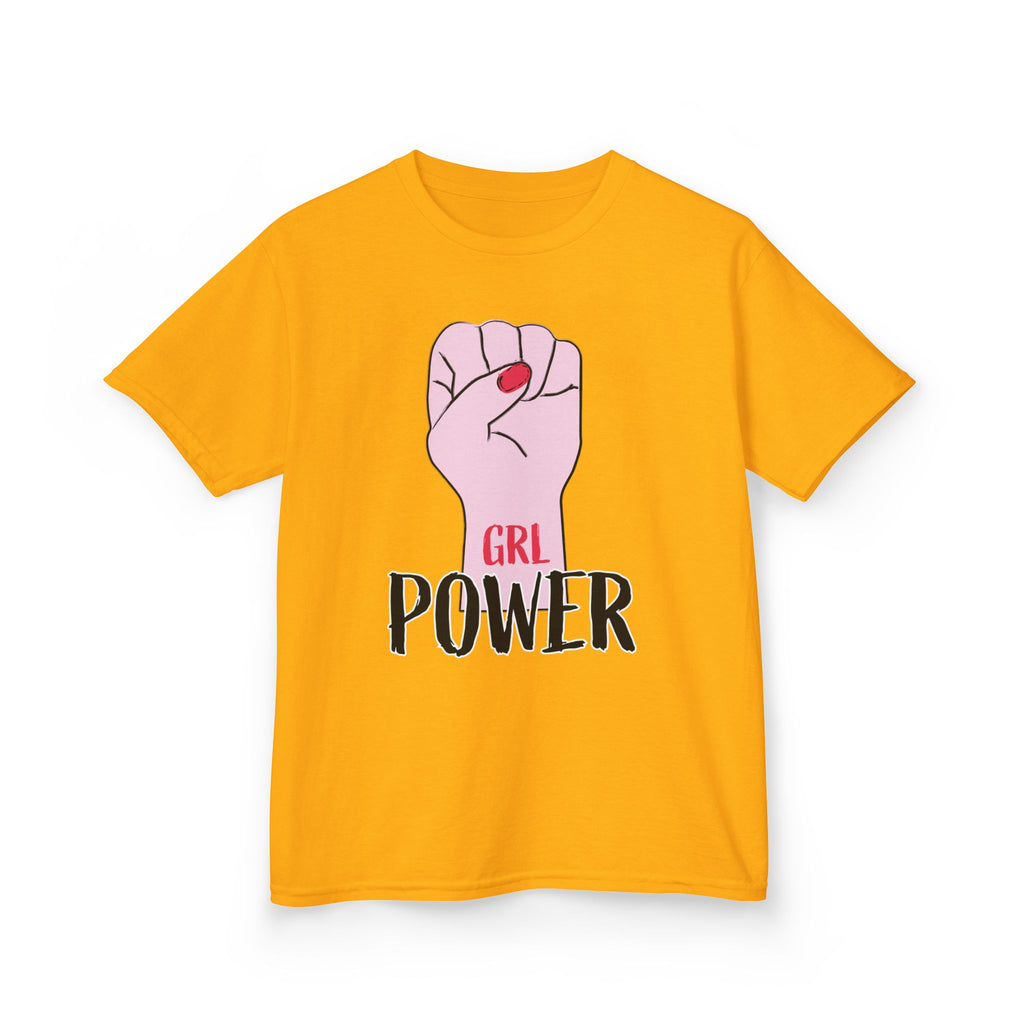 Kids Tee — "GRL Power" Pink Fist Graphic