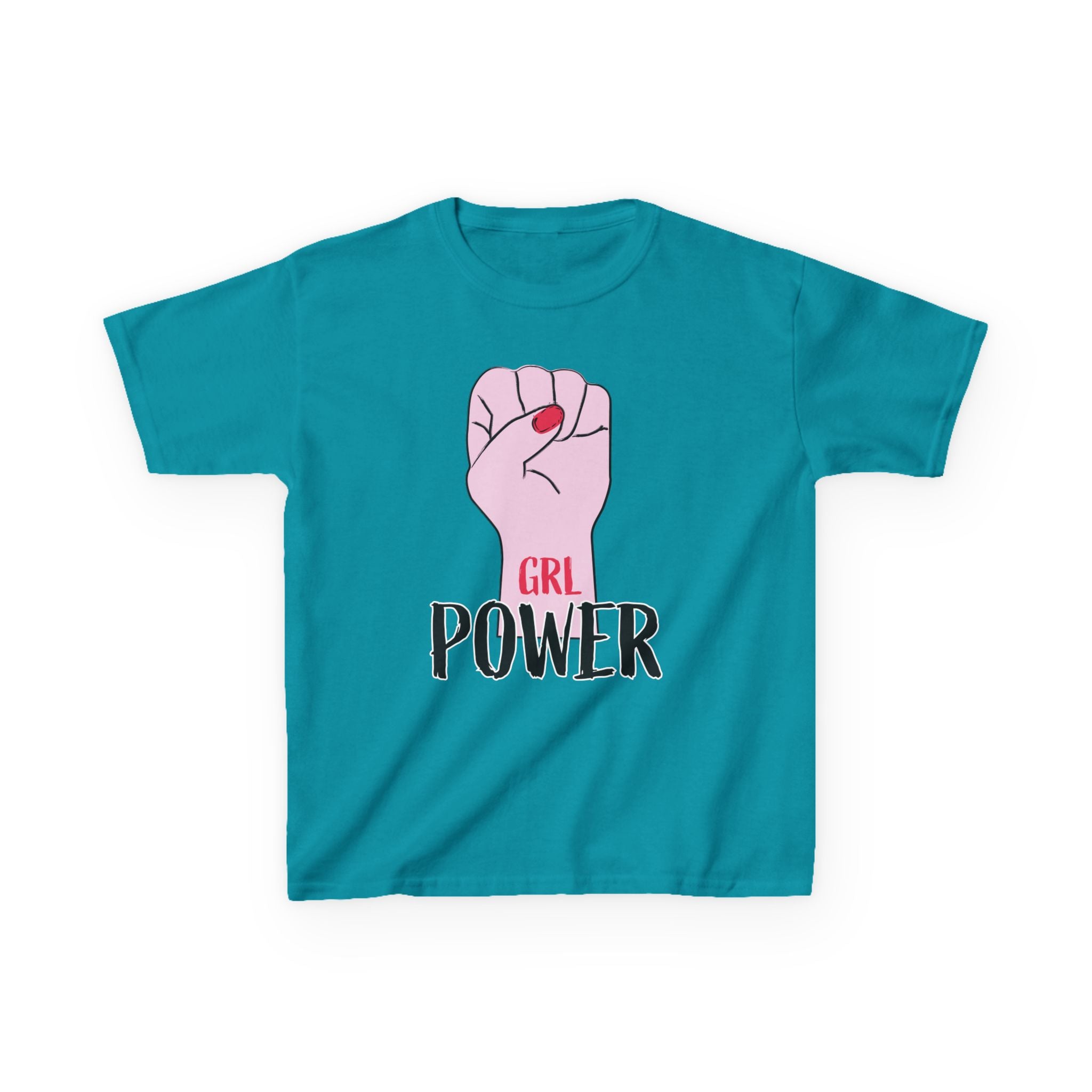 Kids Tee — "GRL Power" Pink Fist Graphic