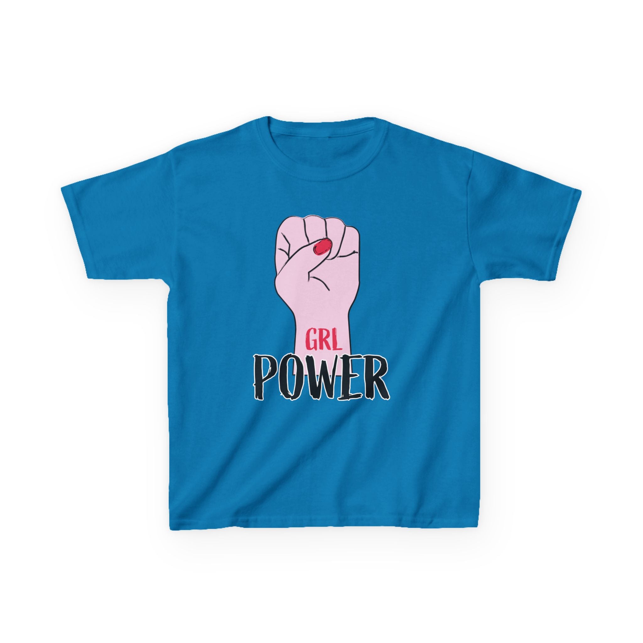 Kids Tee — "GRL Power" Pink Fist Graphic