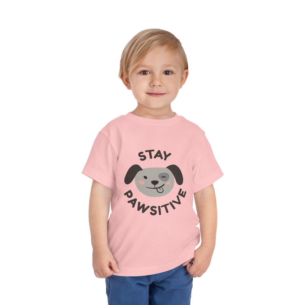 Toddler Tee — "Stay Pawsitive" Puppy Graphic Kids Shirt