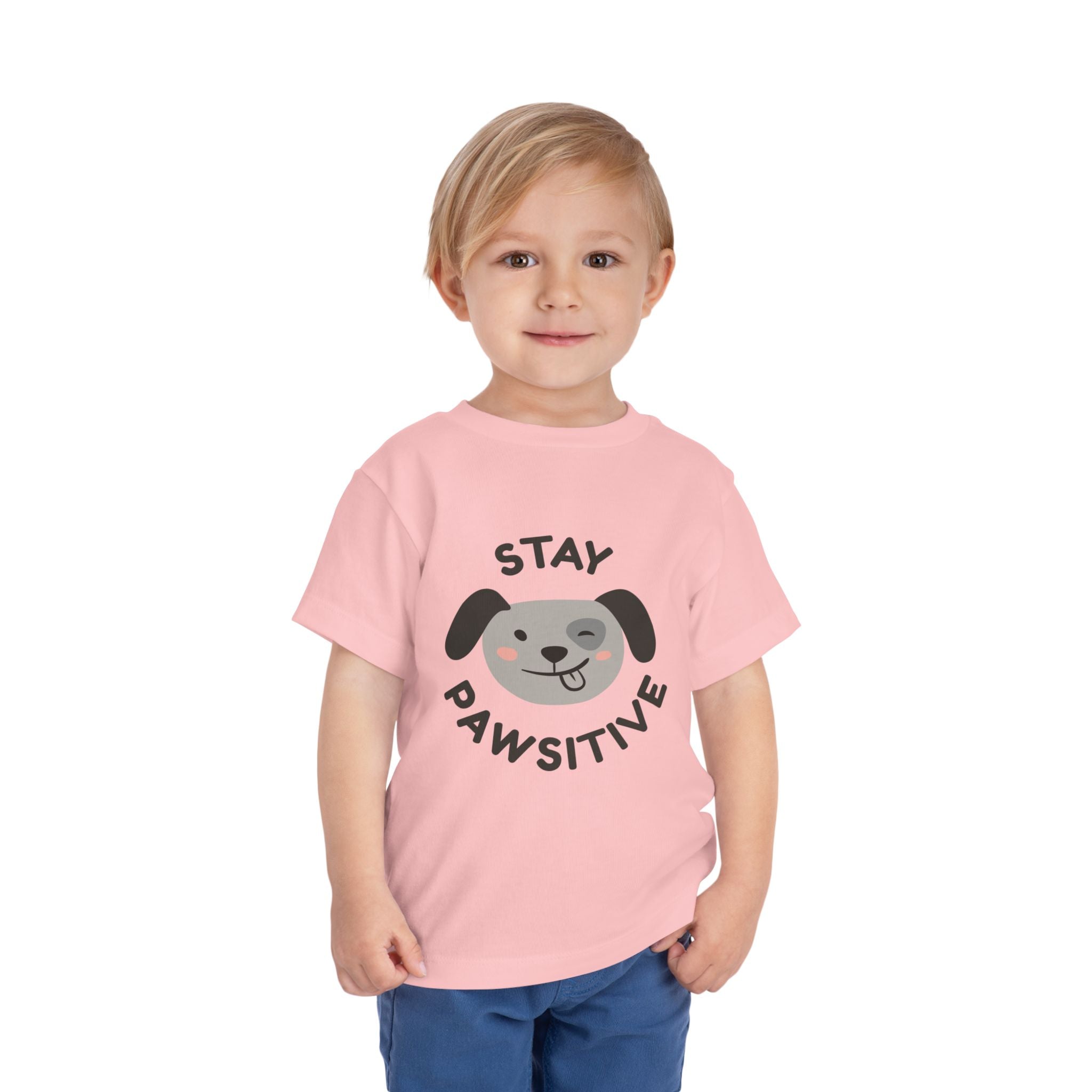 Toddler Tee — "Stay Pawsitive" Puppy Graphic Kids Shirt