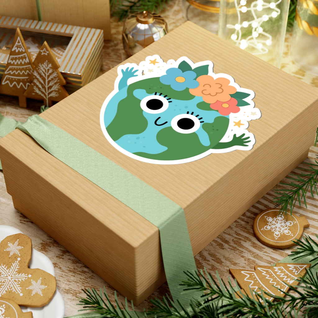Earth With Flowers Sticker — Sticker for Laptops, Water Bottles & Gifts