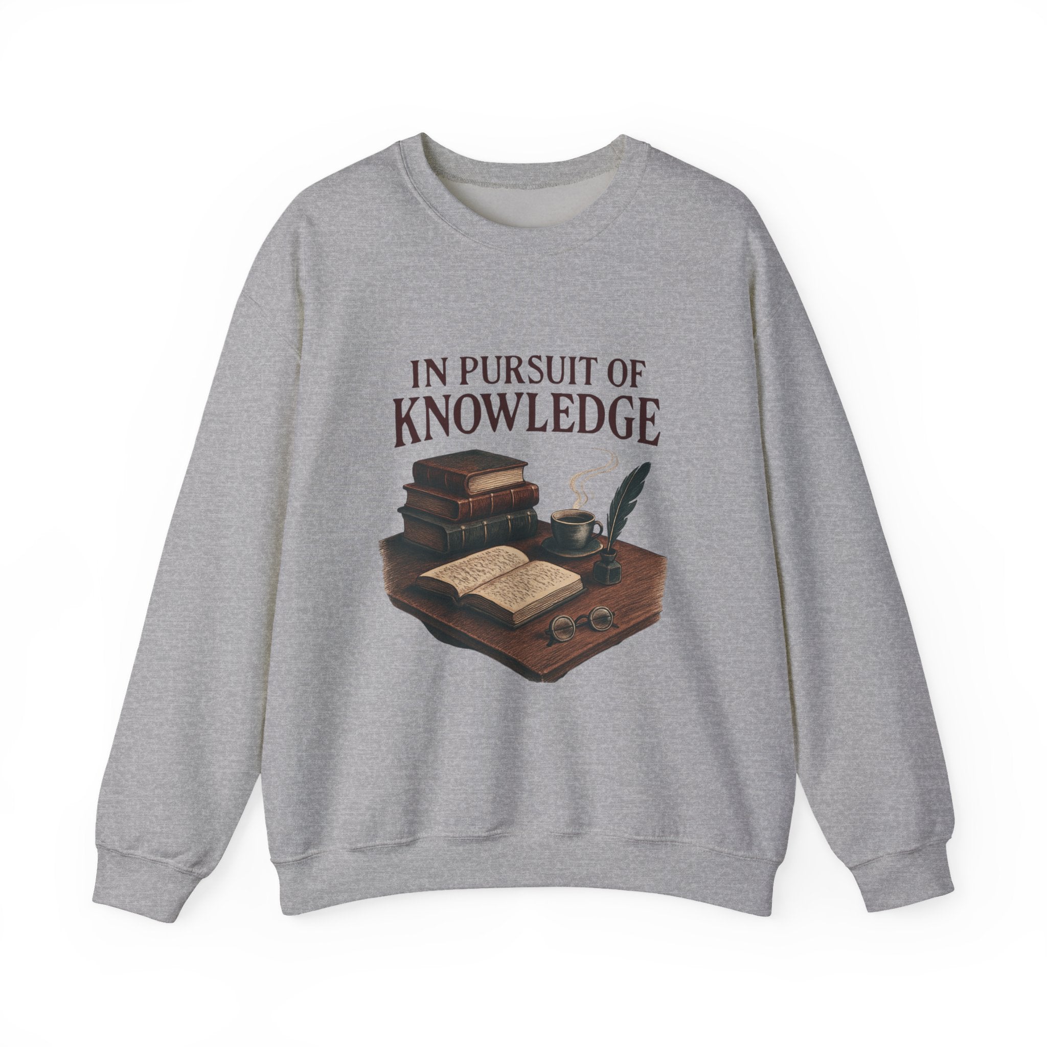 Knowledge Lover Sweatshirt — "In Pursuit of Knowledge" Book & Quill Crewneck