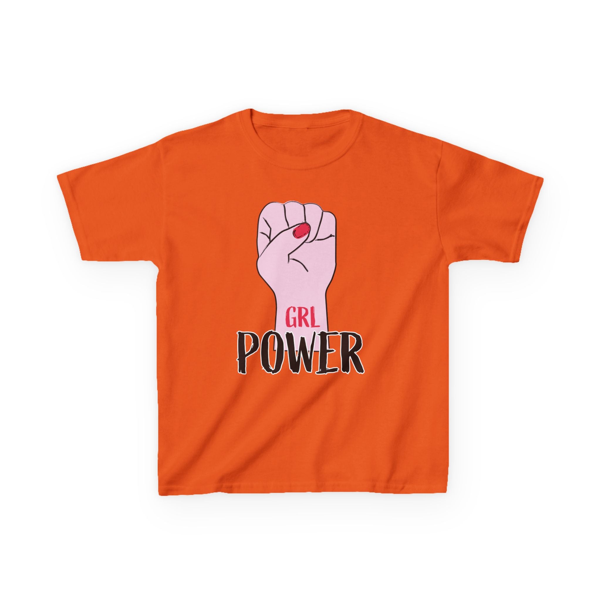 Kids Tee — "GRL Power" Pink Fist Graphic
