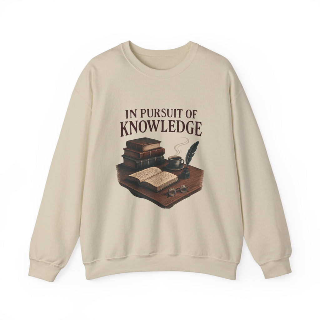 Knowledge Lover Sweatshirt — "In Pursuit of Knowledge" Book & Quill Crewneck