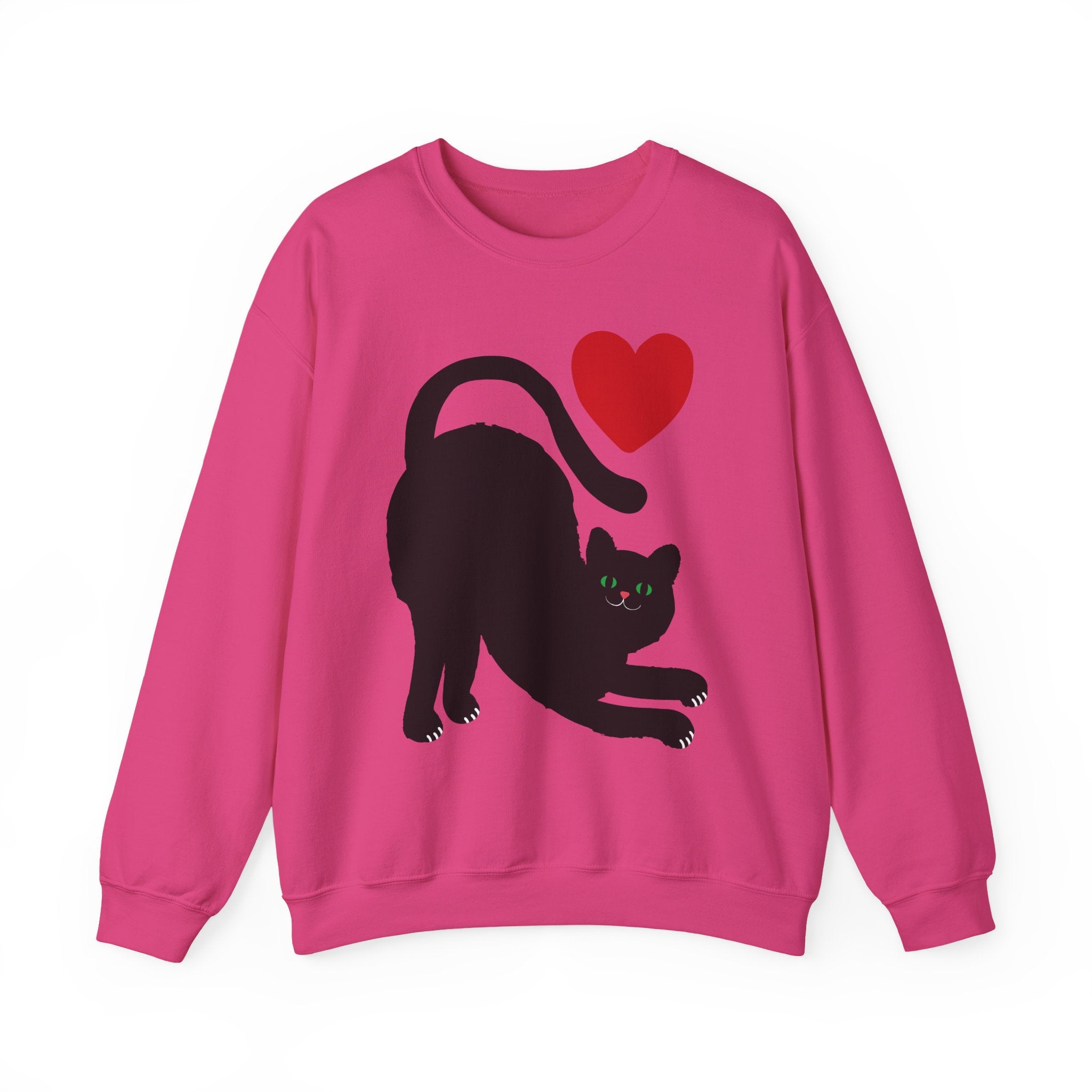 Black Cat Crewneck — Cute Heart Cat Lover