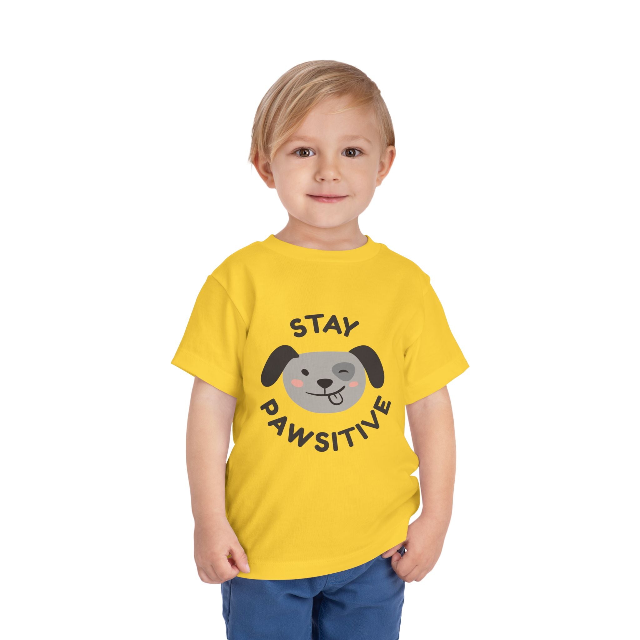 Toddler Tee — "Stay Pawsitive" Puppy Graphic Kids Shirt