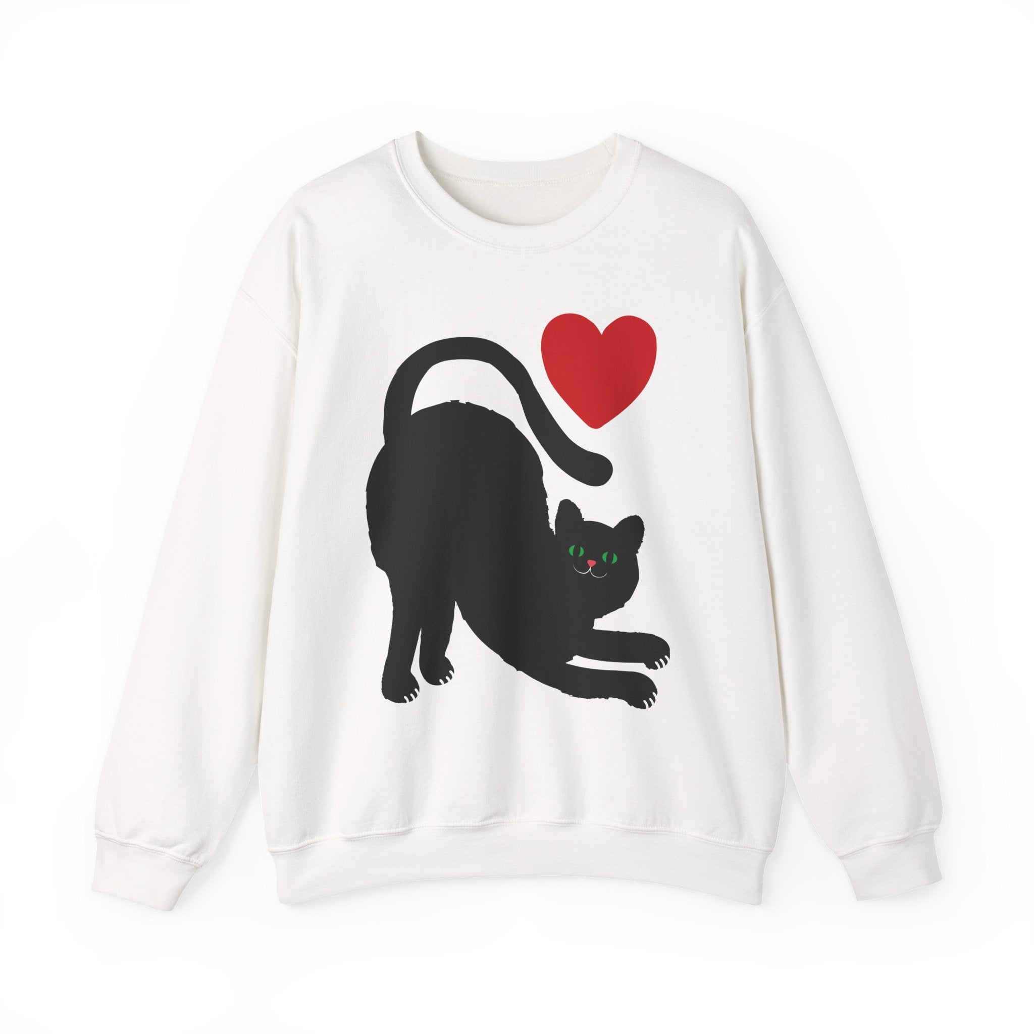 Black Cat Crewneck — Cute Heart Cat Lover