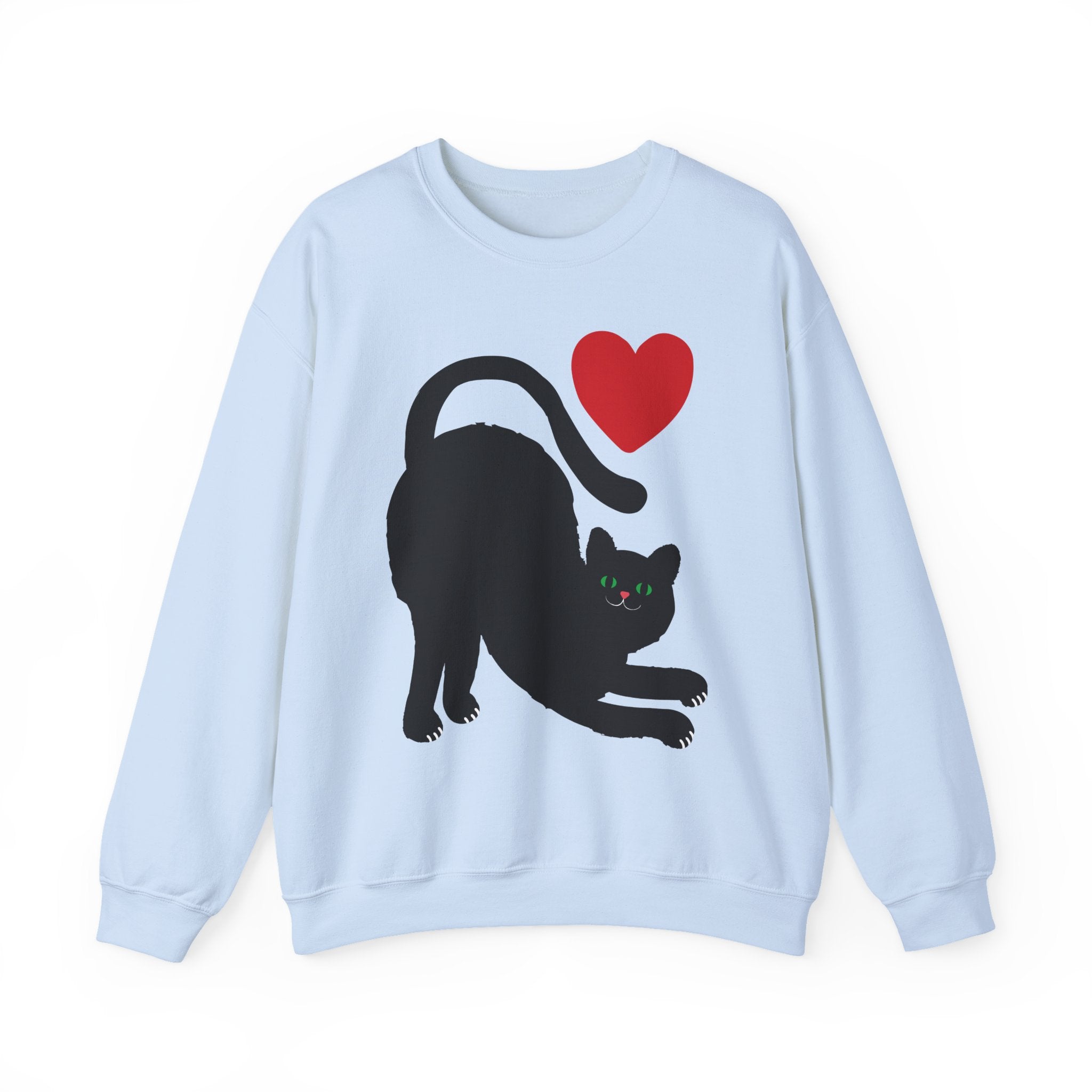 Black Cat Crewneck — Cute Heart Cat Lover