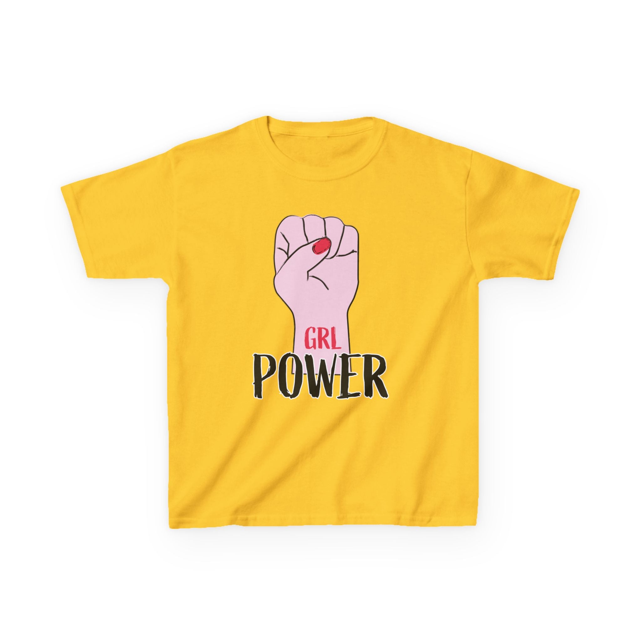 Kids Tee — "GRL Power" Pink Fist Graphic