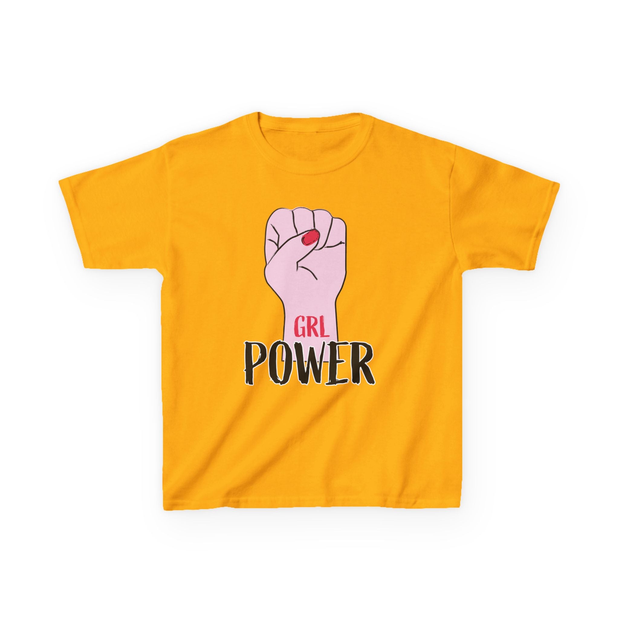 Kids Tee — "GRL Power" Pink Fist Graphic