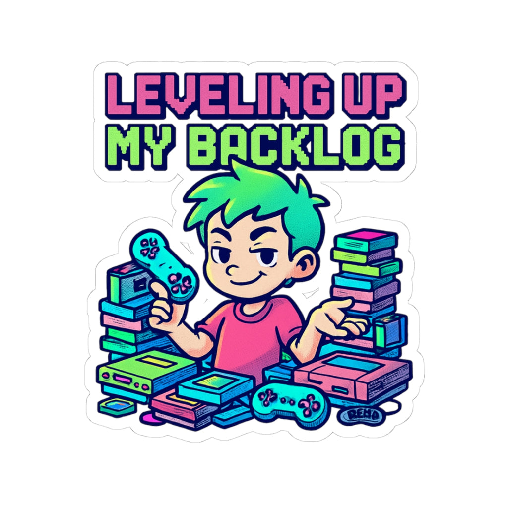 Leveling Up My Backlog Kiss-Cut Sticker — Gamer Stack Laptop Decal