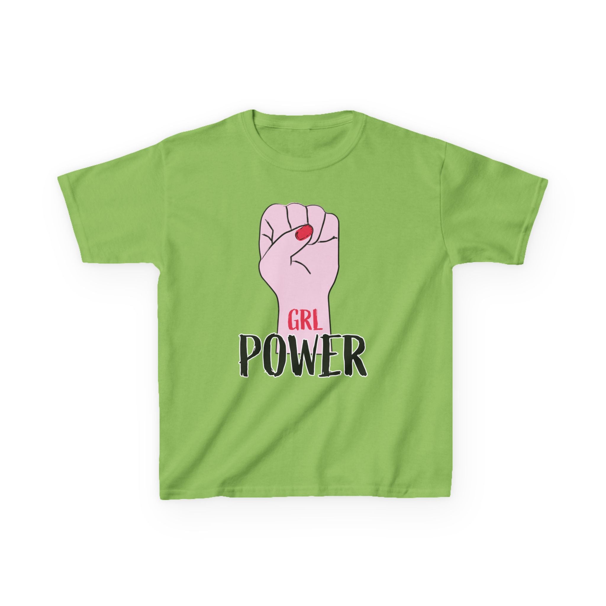 Kids Tee — "GRL Power" Pink Fist Graphic
