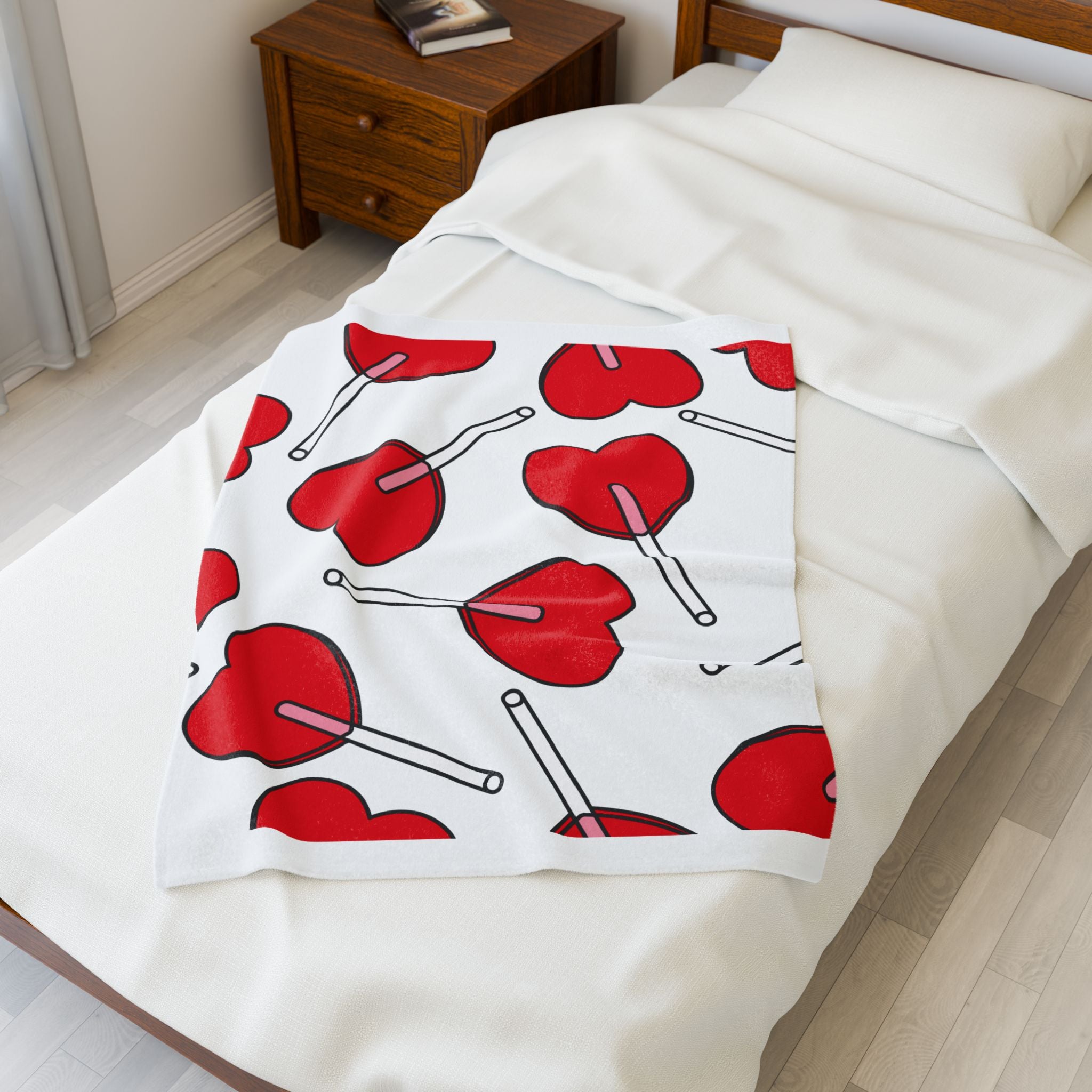 Heart Lollipop Plush Blanket – Valentine's Pattern Throw