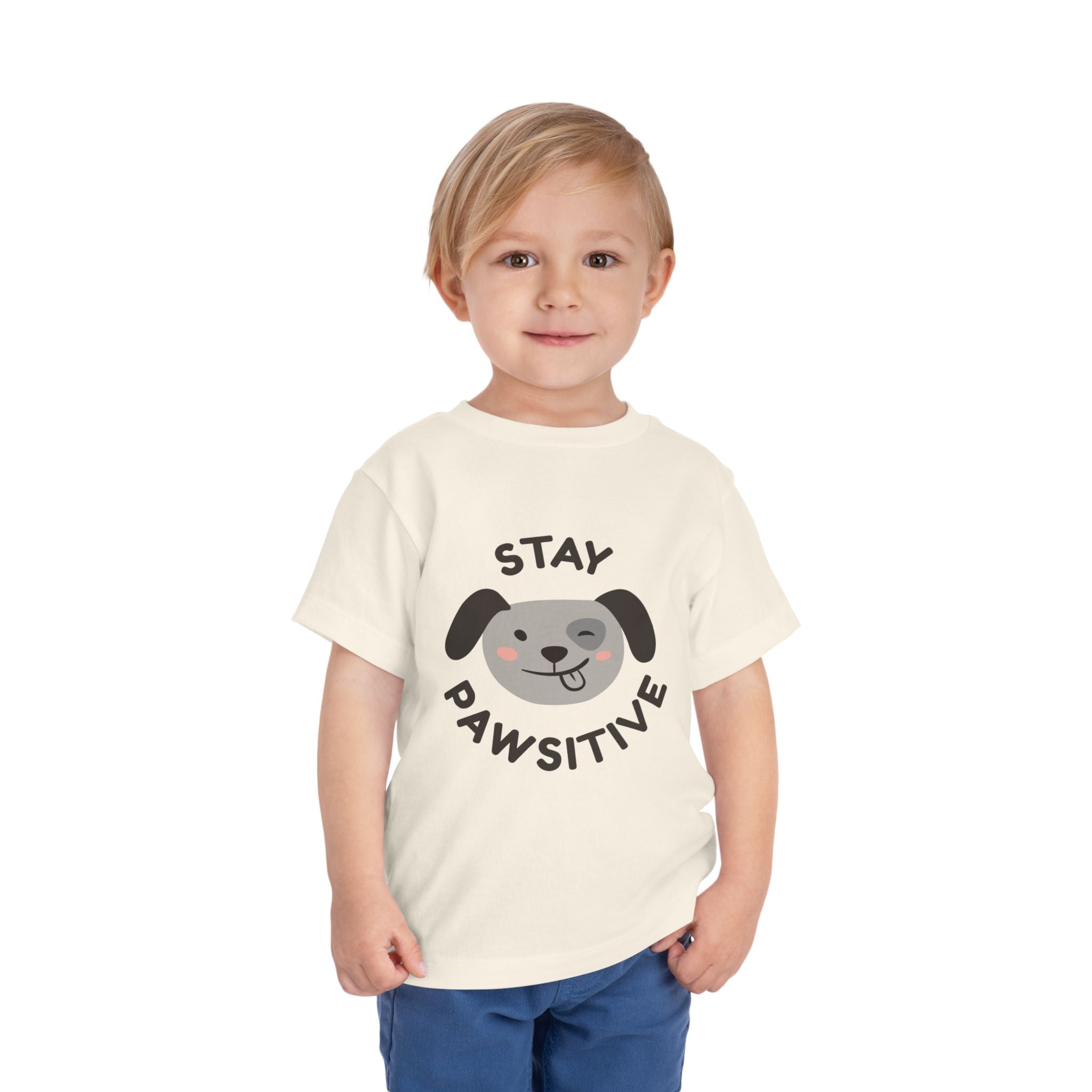 Toddler Tee — "Stay Pawsitive" Puppy Graphic Kids Shirt
