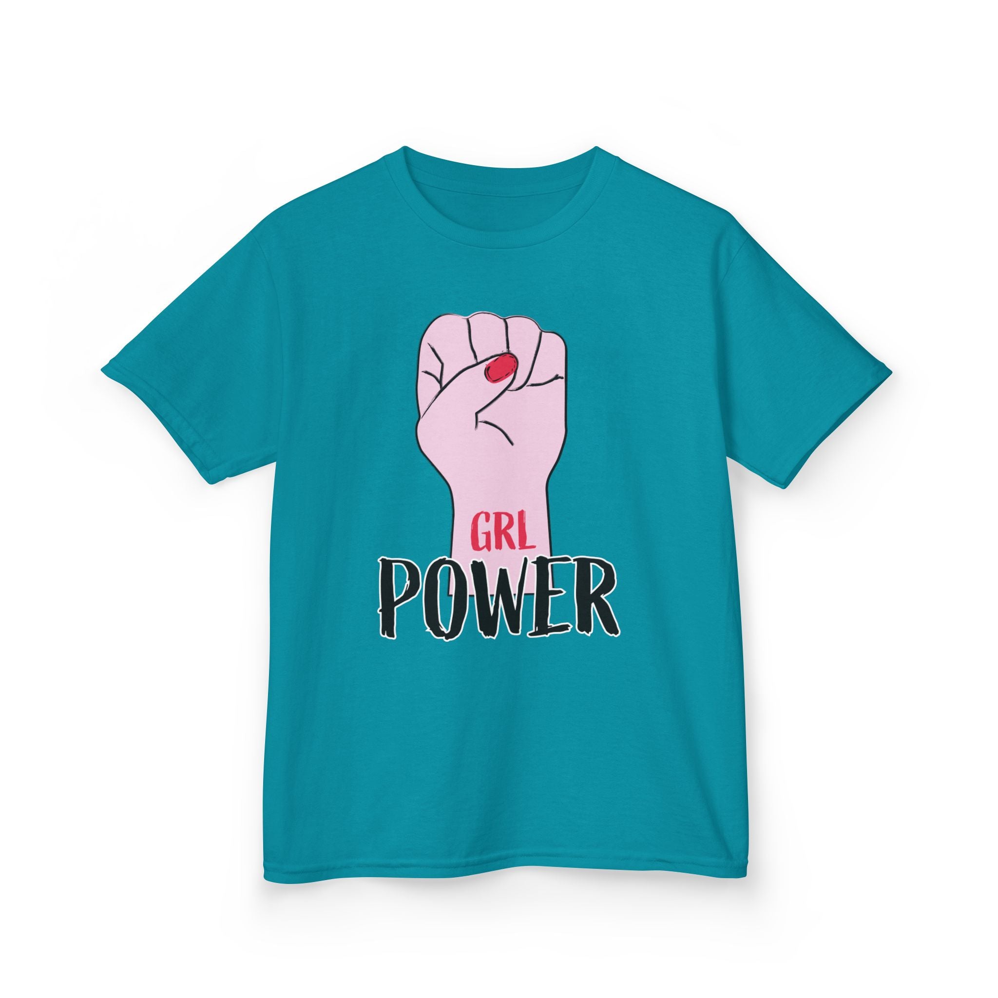 Kids Tee — "GRL Power" Pink Fist Graphic