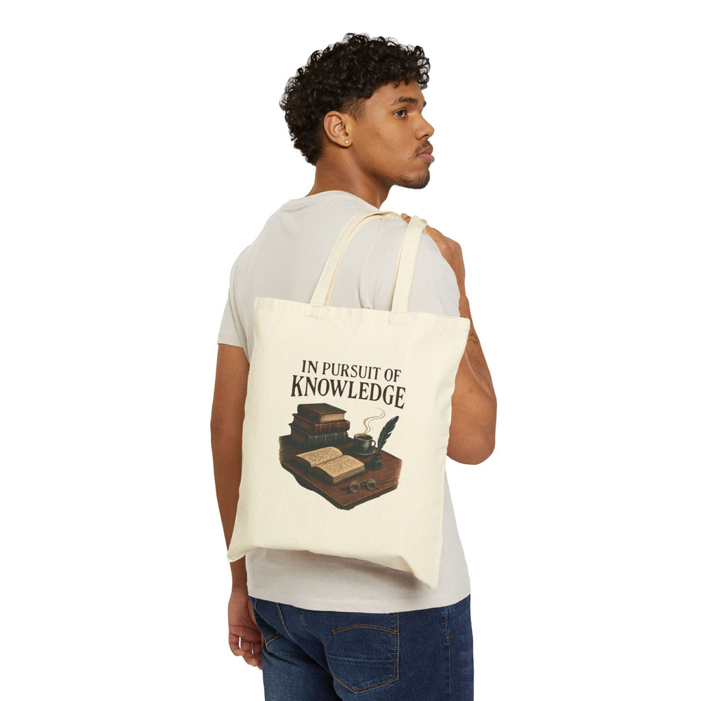 In Pursuit of Knowledge Canvas Tote Bag — Vintage Book Lover Bookish Tote