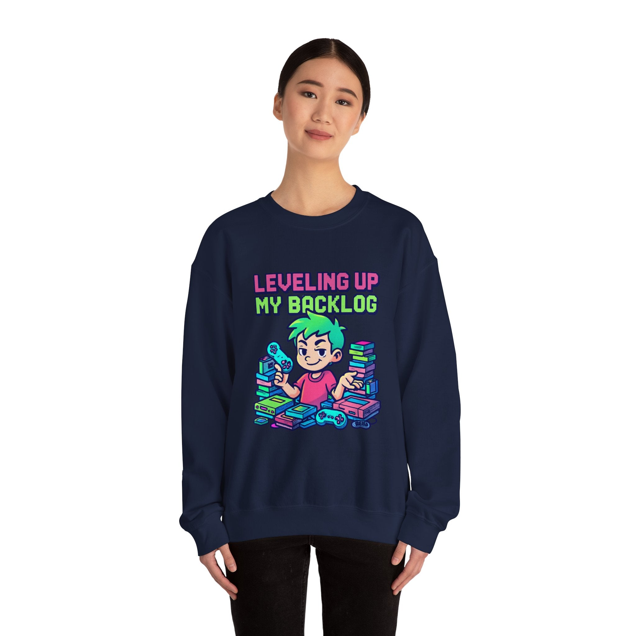Crewneck Sweatshirt — "Leveling Up My Backlog" Gamer Graphic