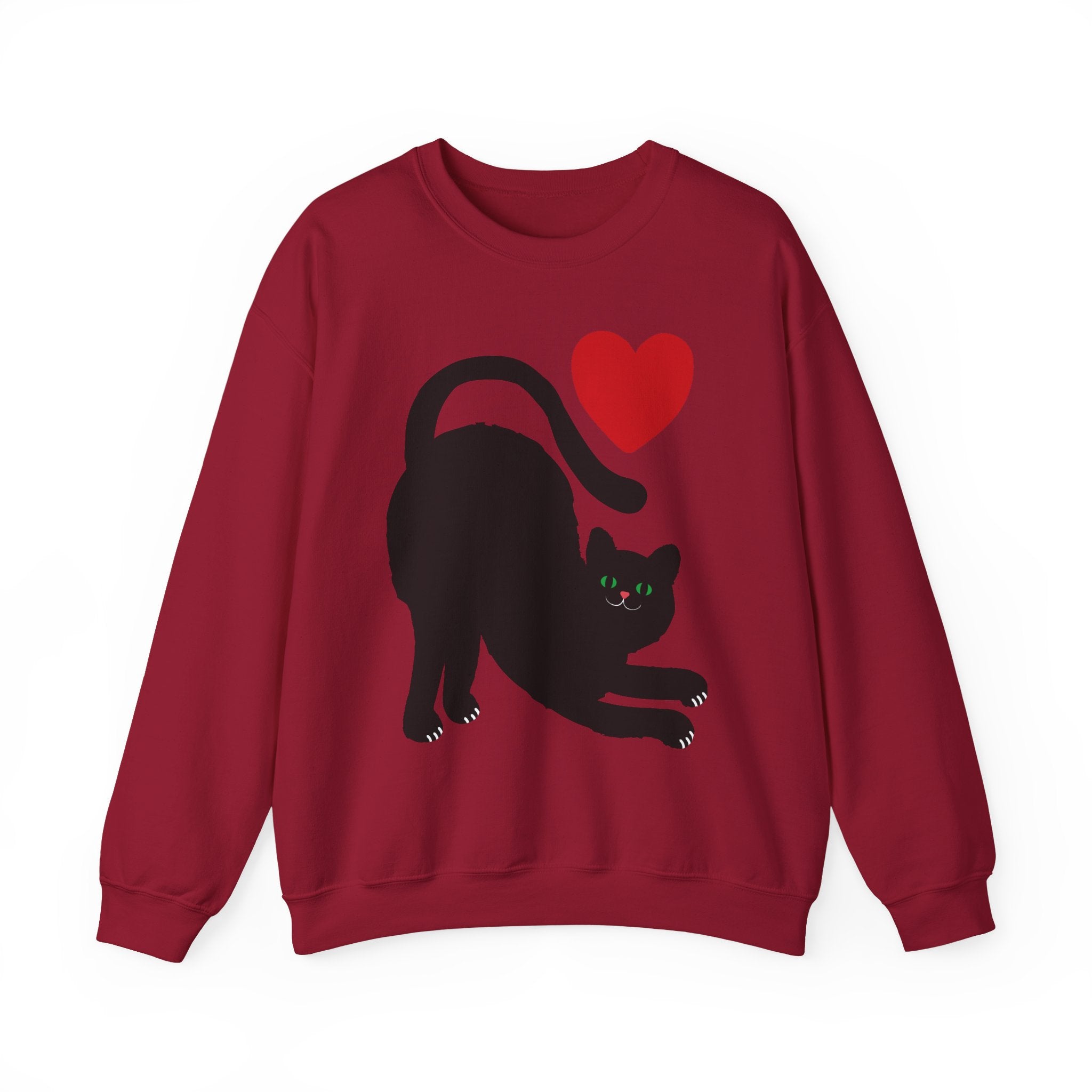 Black Cat Crewneck — Cute Heart Cat Lover