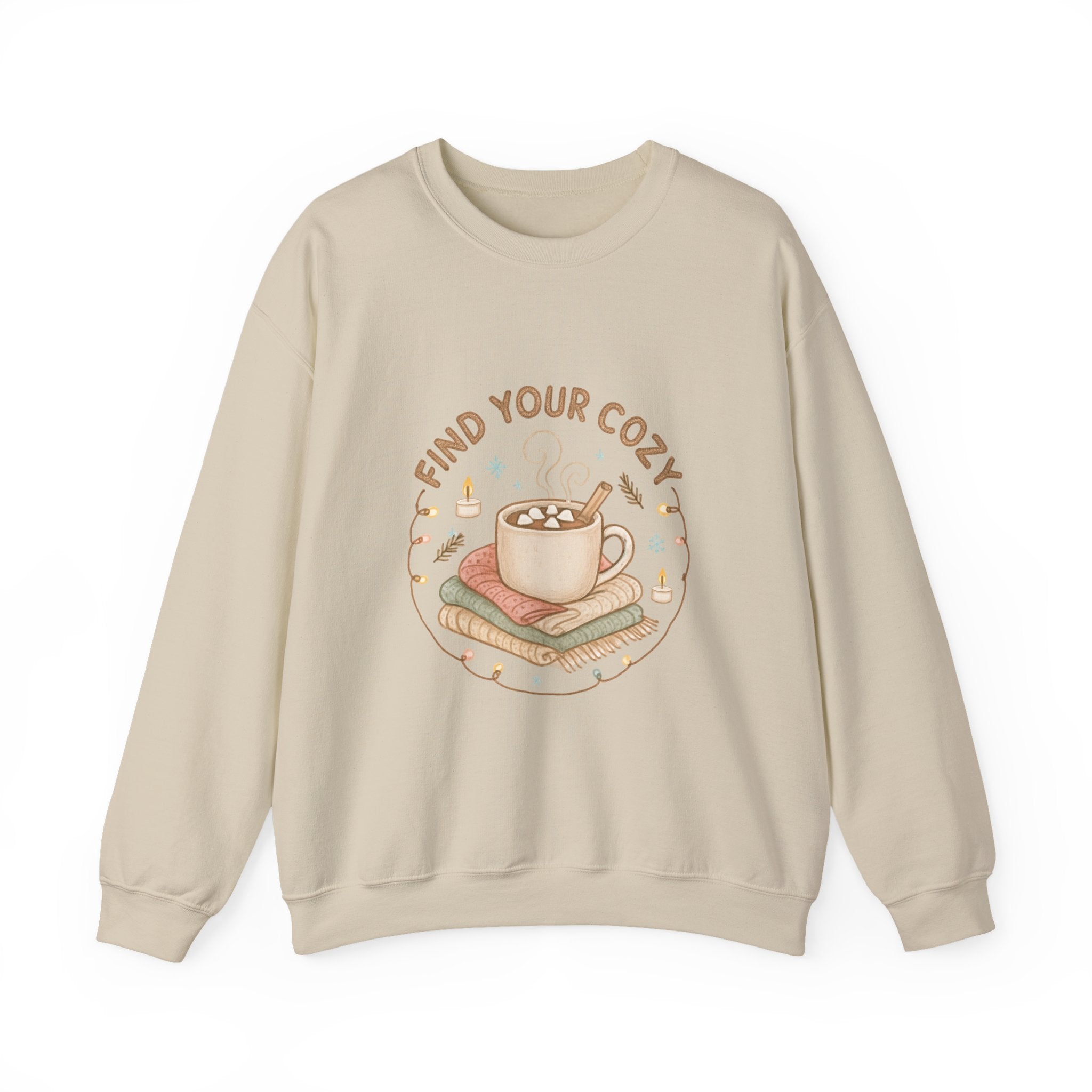 Cozy Finds Sweatshirt — "Find Your Cozy" Hot Cocoa Crewneck