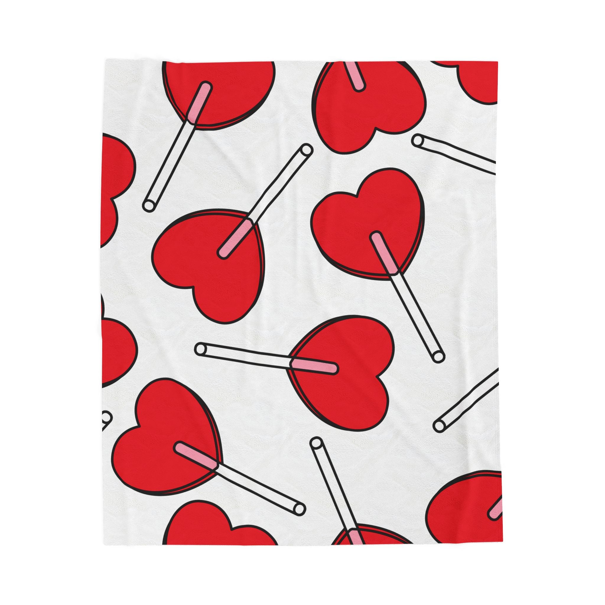 Heart Lollipop Plush Blanket – Valentine's Pattern Throw