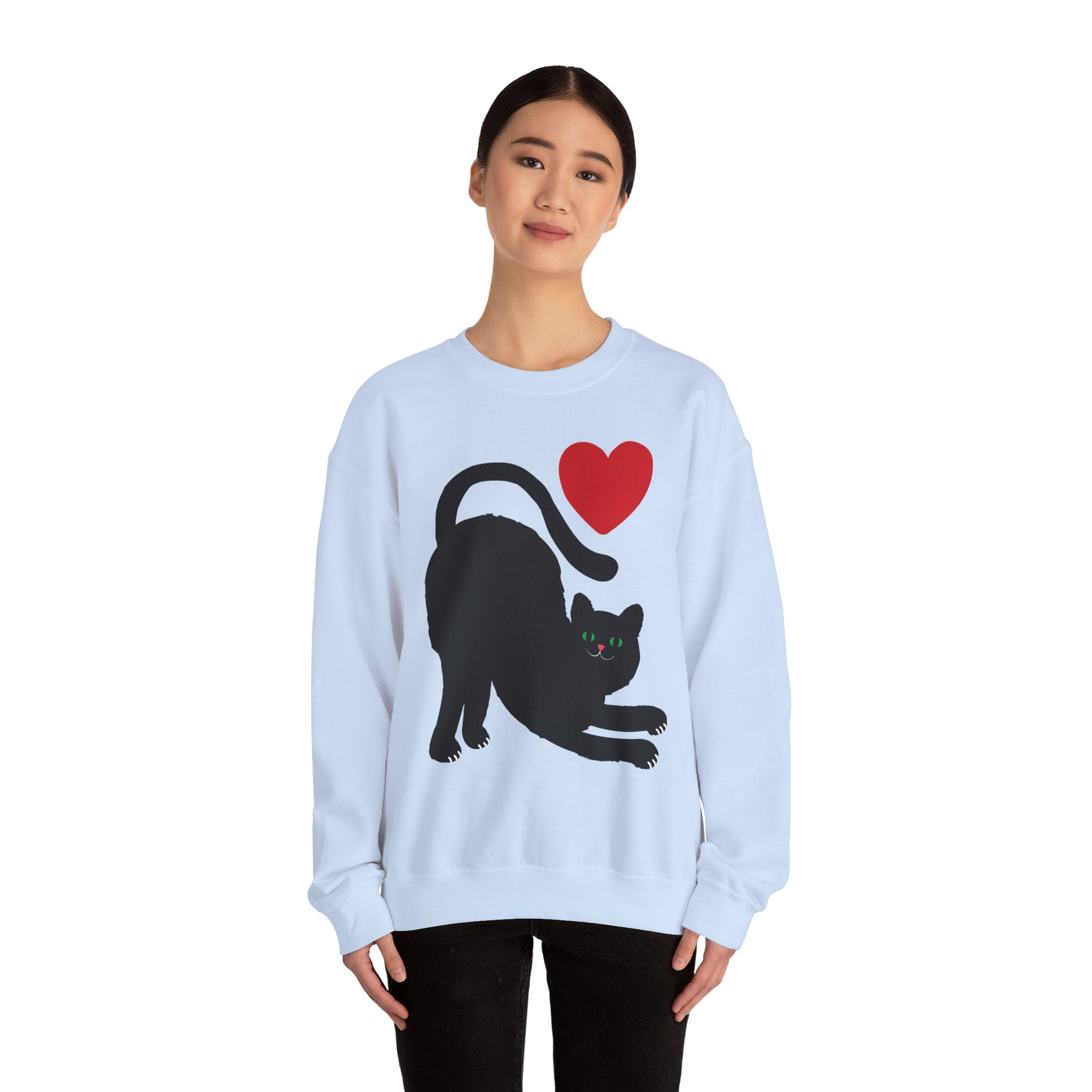 Black Cat Crewneck — Cute Heart Cat Lover