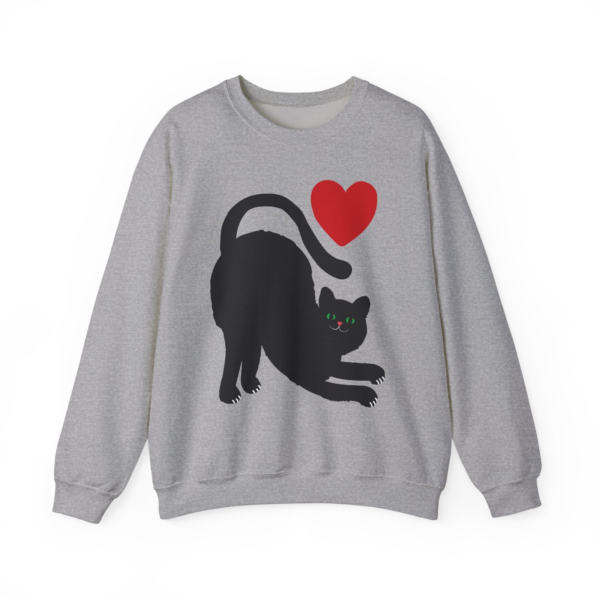 Black Cat Crewneck — Cute Heart Cat Lover