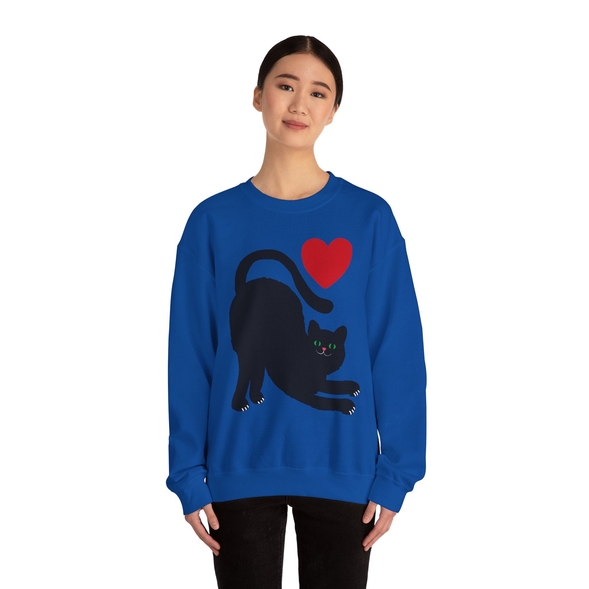 Black Cat Crewneck — Cute Heart Cat Lover
