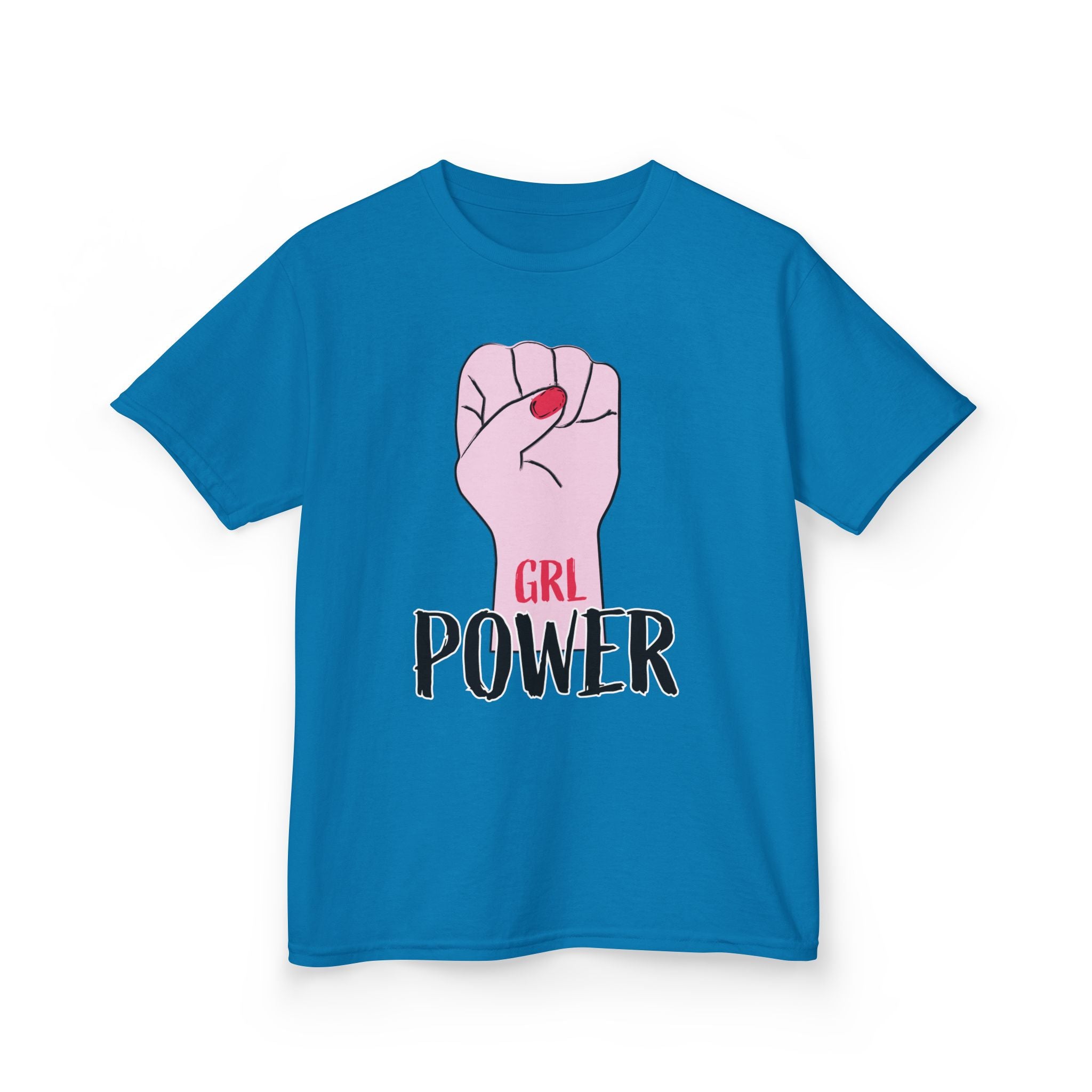 Kids Tee — "GRL Power" Pink Fist Graphic