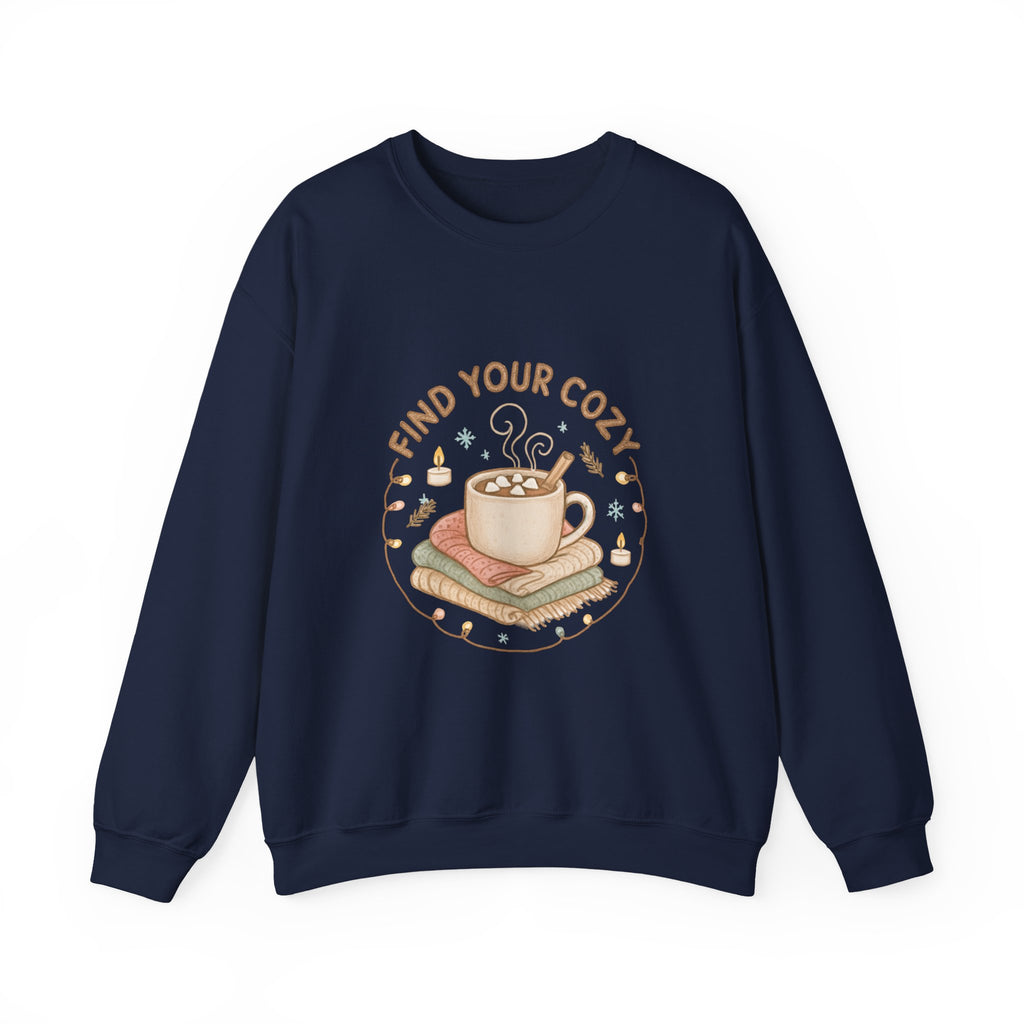 Cozy Finds Sweatshirt — "Find Your Cozy" Hot Cocoa Crewneck