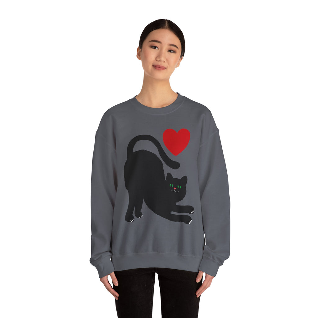 Black Cat Crewneck — Cute Heart Cat Lover