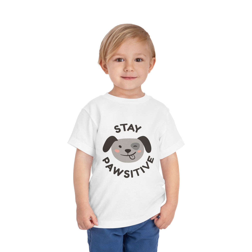 Toddler Tee — "Stay Pawsitive" Puppy Graphic Kids Shirt