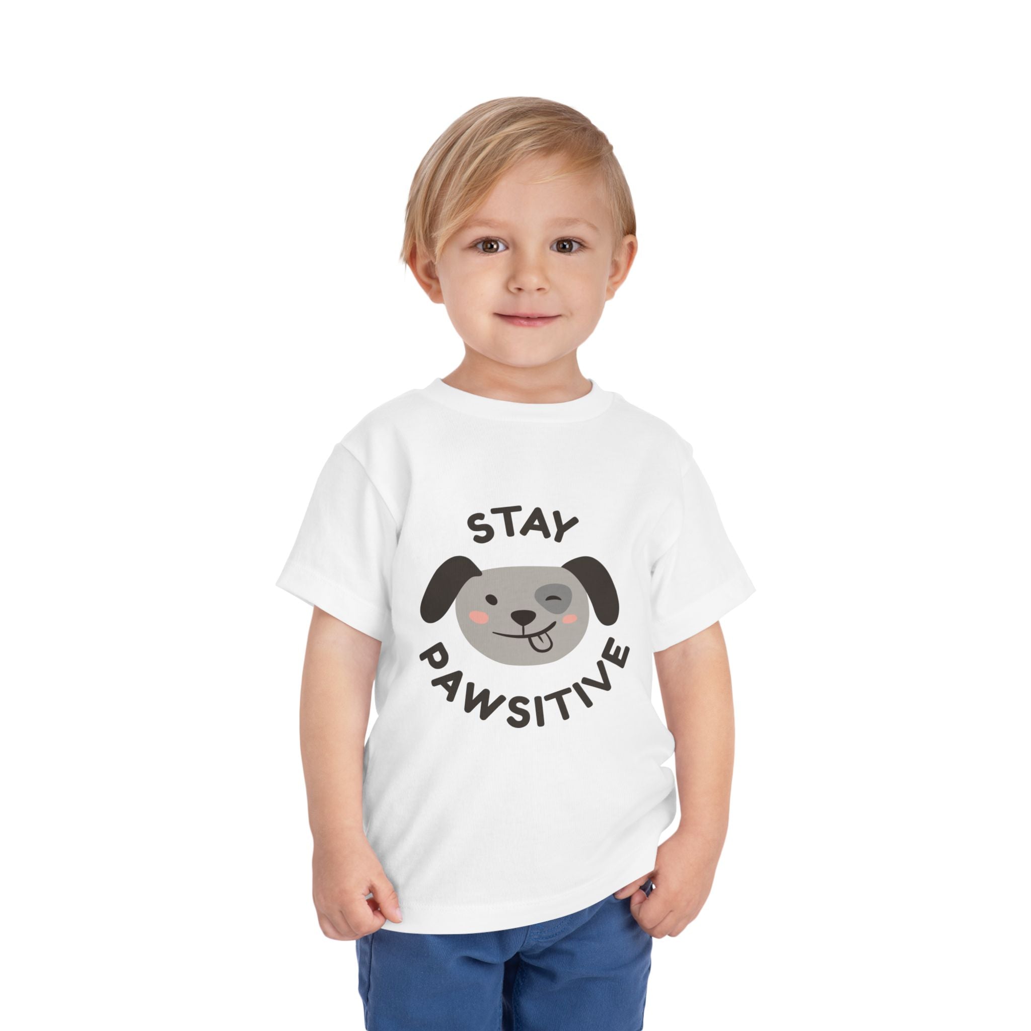 Toddler Tee — "Stay Pawsitive" Puppy Graphic Kids Shirt