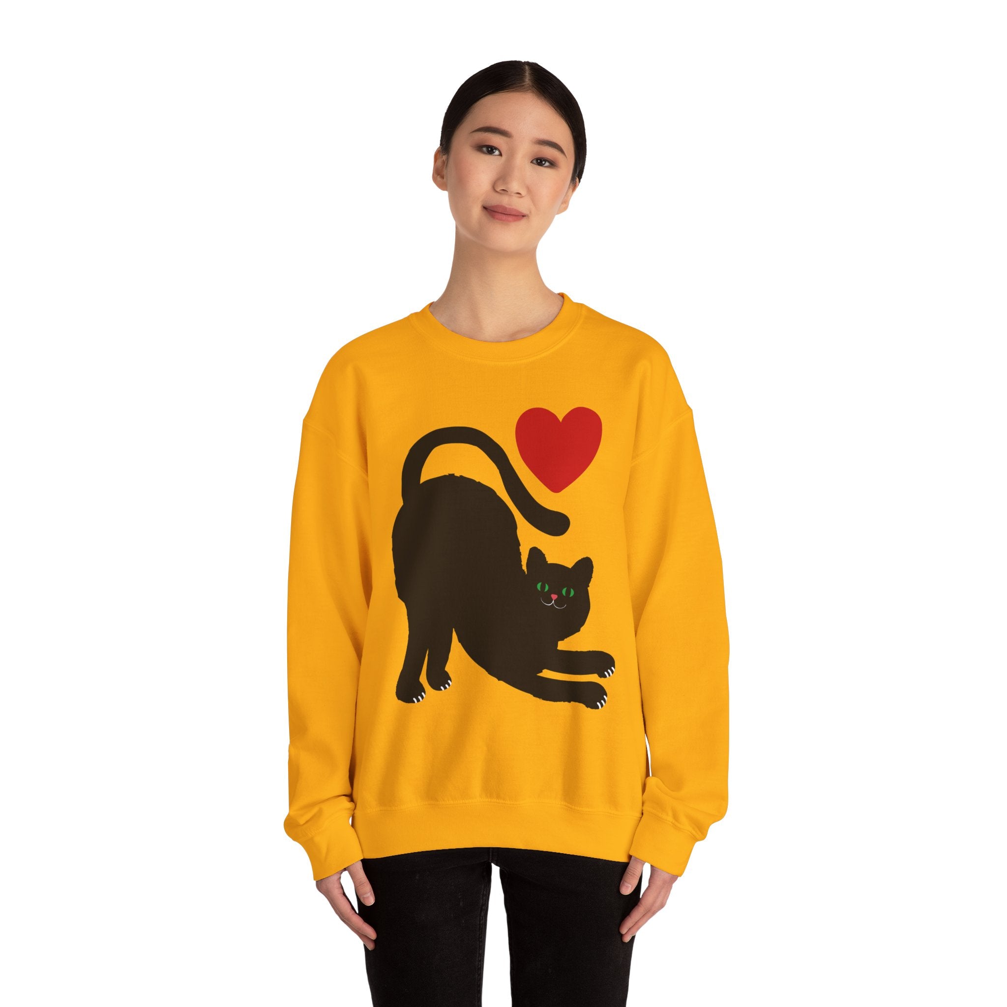 Black Cat Crewneck — Cute Heart Cat Lover