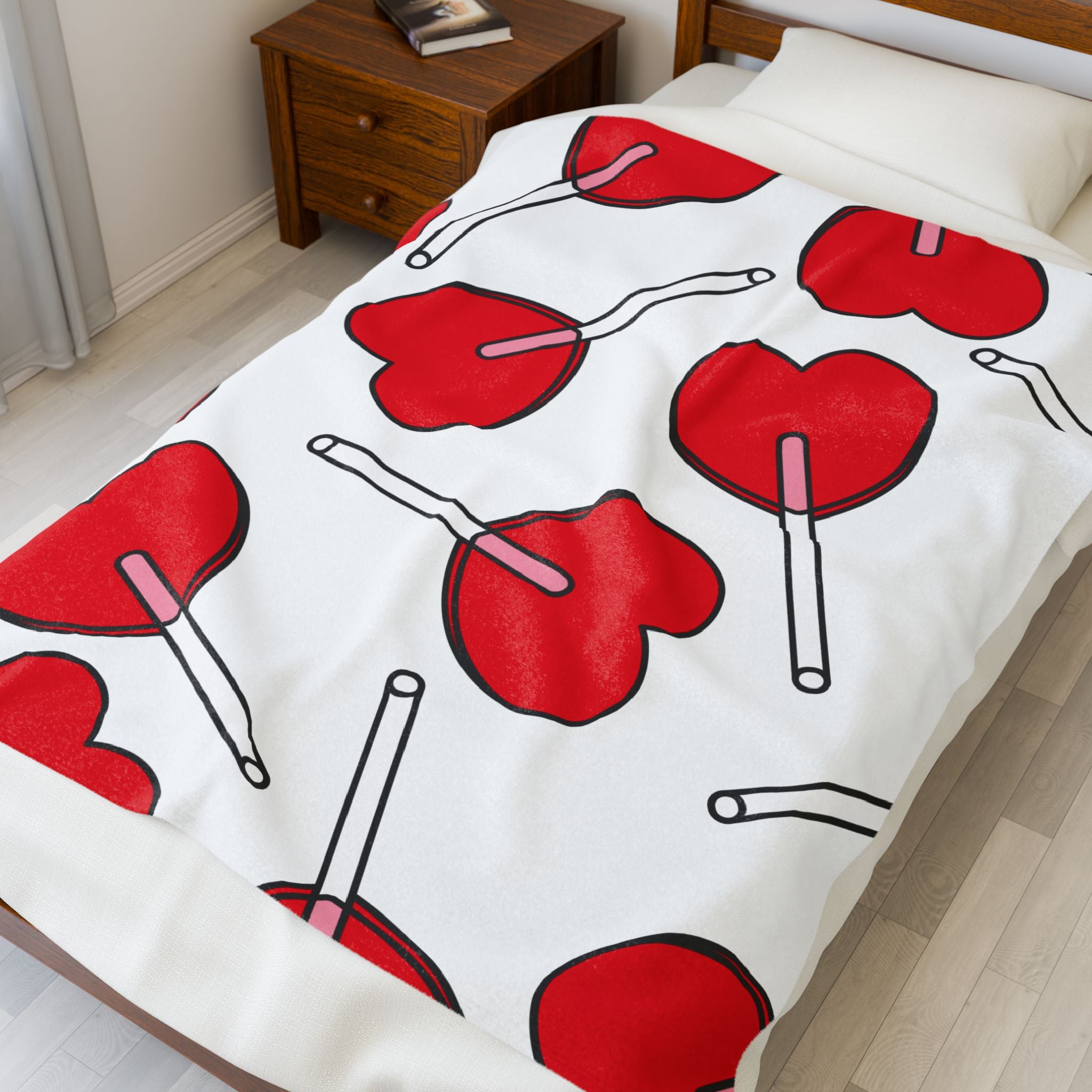 Heart Lollipop Plush Blanket – Valentine's Pattern Throw