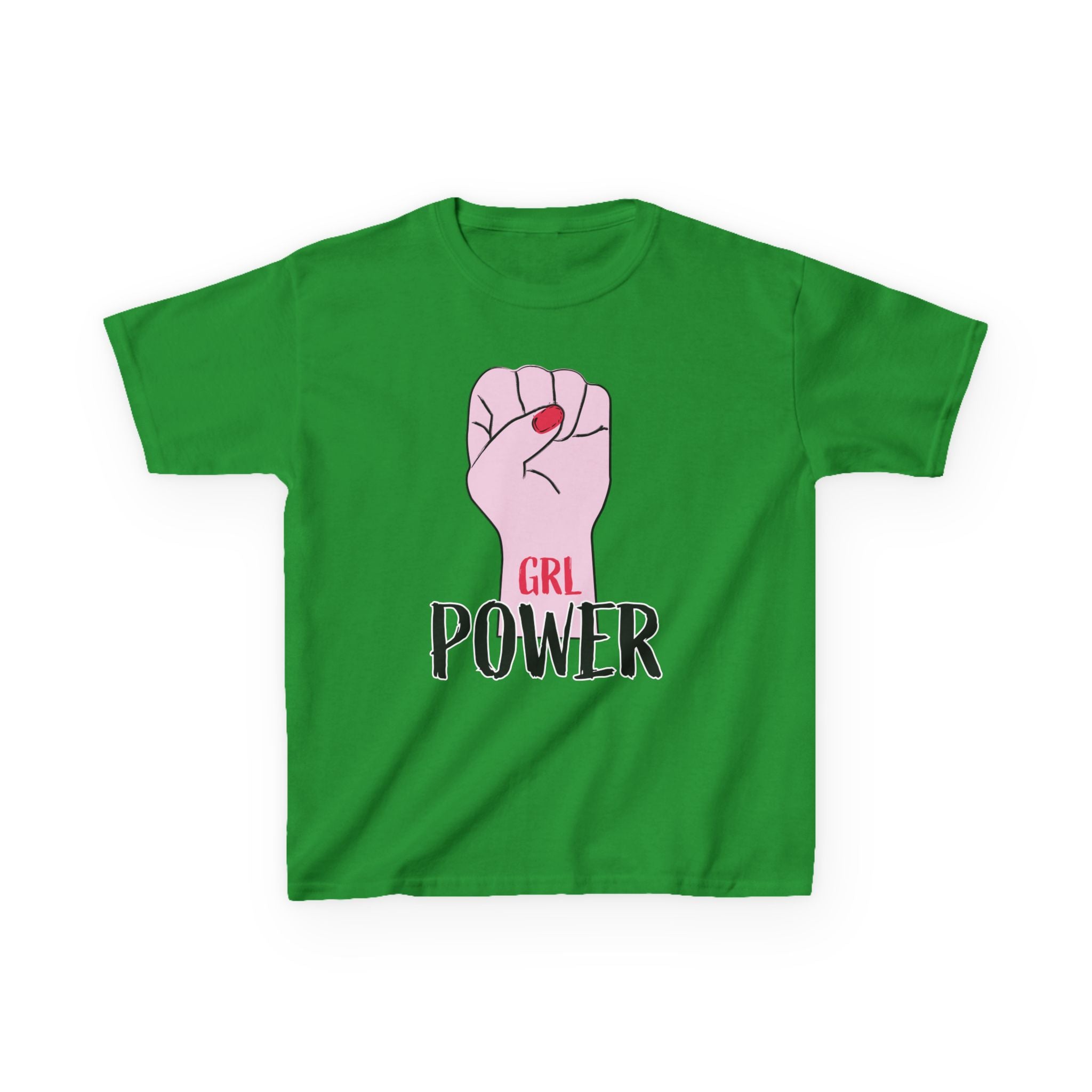 Kids Tee — "GRL Power" Pink Fist Graphic
