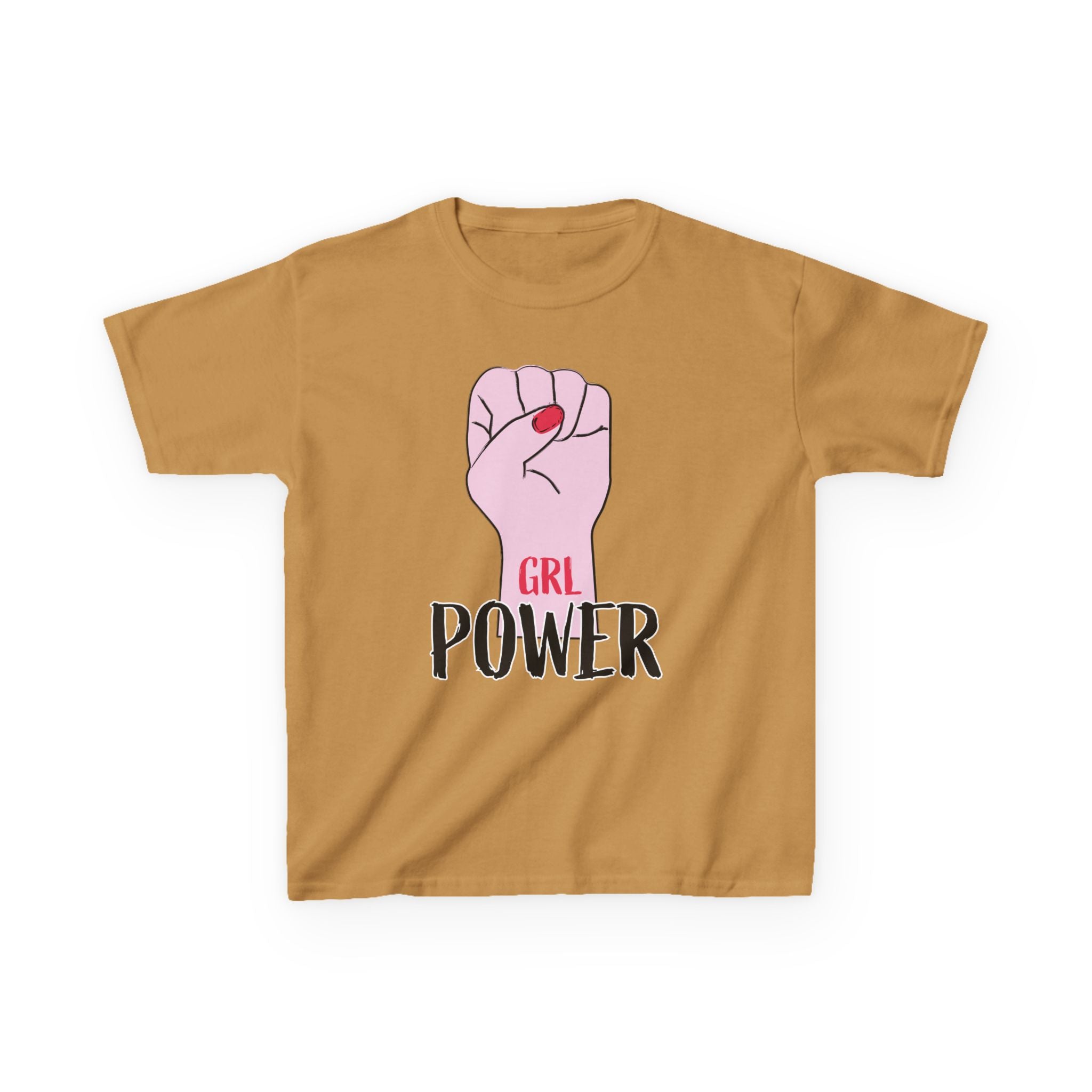 Kids Tee — "GRL Power" Pink Fist Graphic