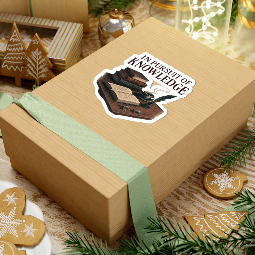 Kiss-Cut Sticker — "In Pursuit of Knowledge" Vintage Books & Quill Laptop Decal