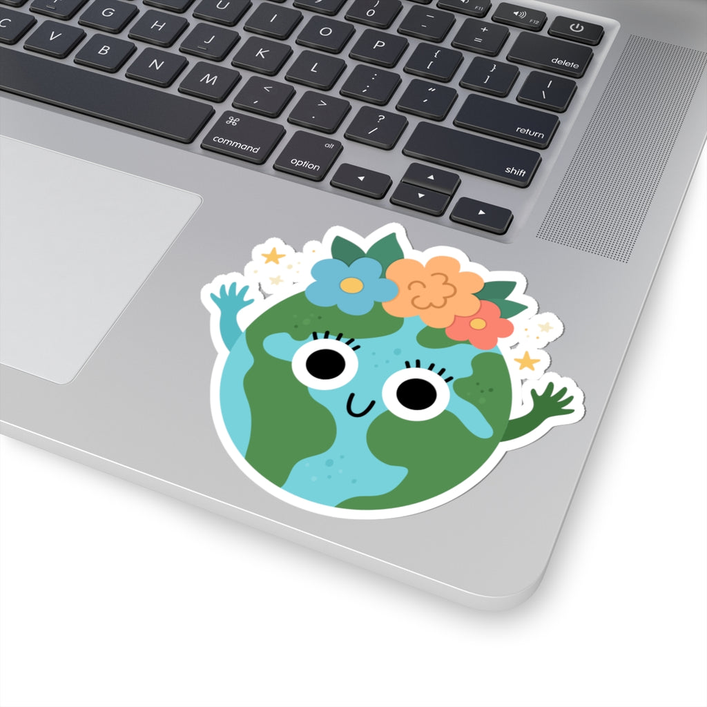 Earth With Flowers Sticker — Sticker for Laptops, Water Bottles & Gifts