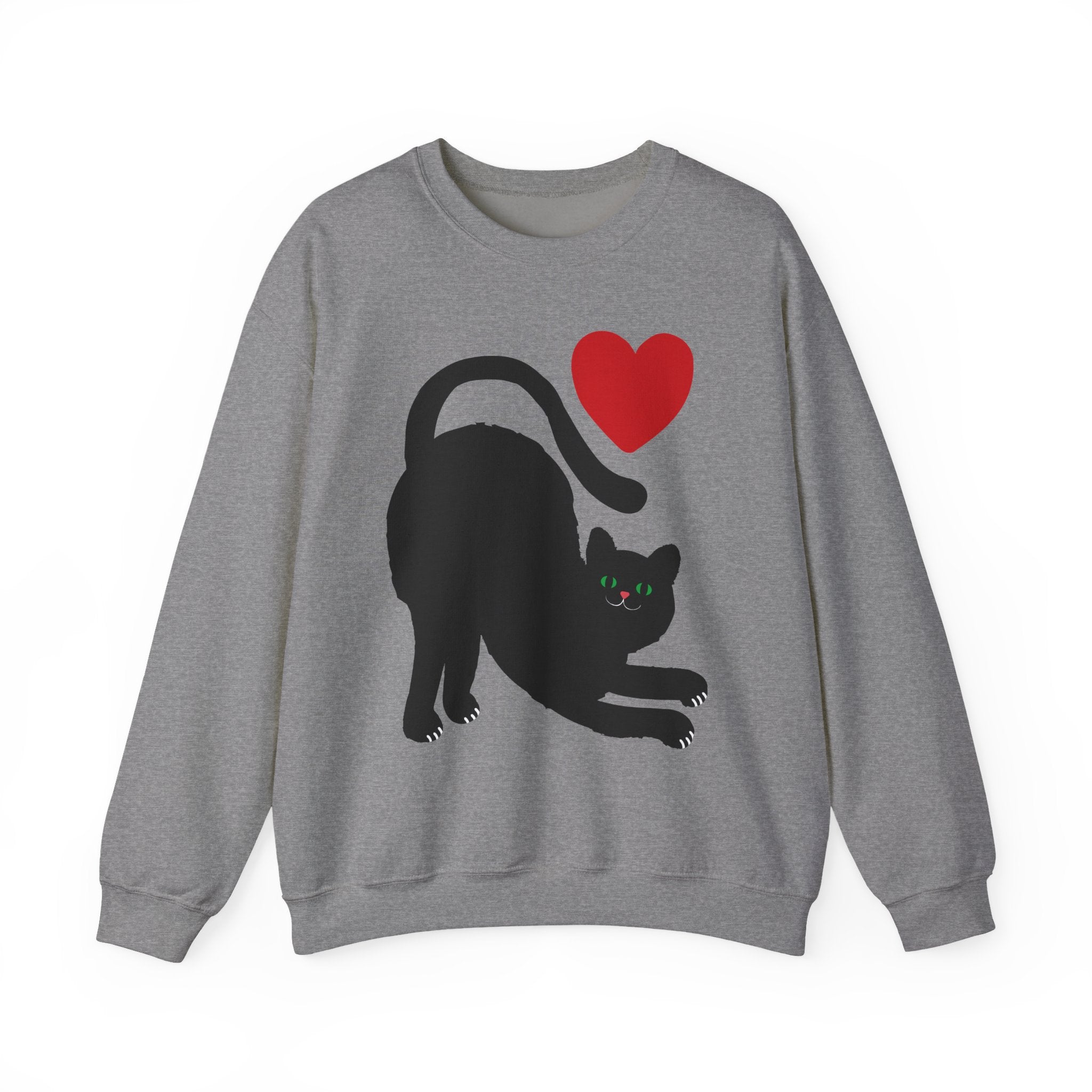 Black Cat Crewneck — Cute Heart Cat Lover