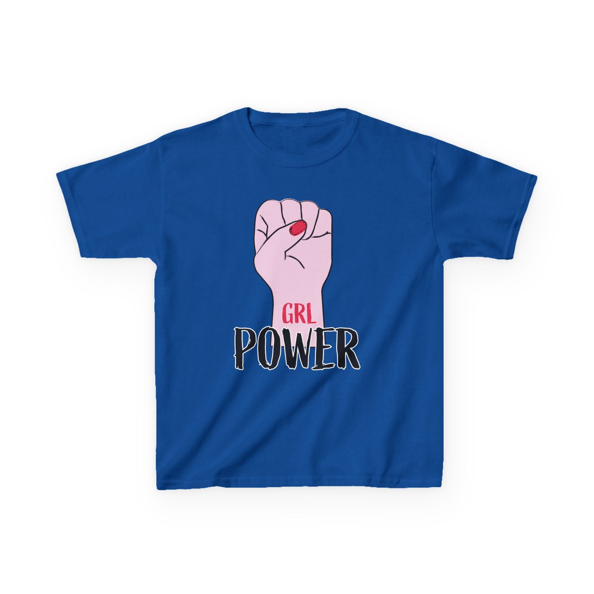 Kids Tee — "GRL Power" Pink Fist Graphic
