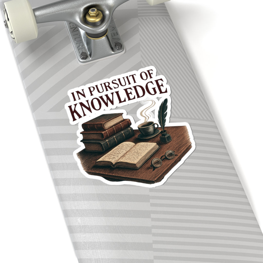 Kiss-Cut Sticker — "In Pursuit of Knowledge" Vintage Books & Quill Laptop Decal